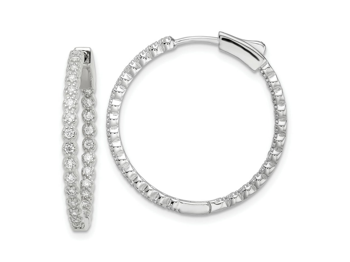 FJC Finejewelers 925 Sterling Silver Polished Rhodium Plated In and Out CZ Hinged Hoop Earrings 29 x 28 mm