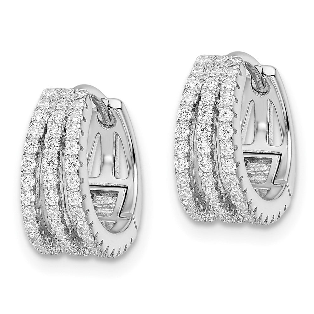 FJC Finejewelers 925 Sterling Silver  Polished Triple Row CZ Hinged Hoop Earrings 12 x 12 mm