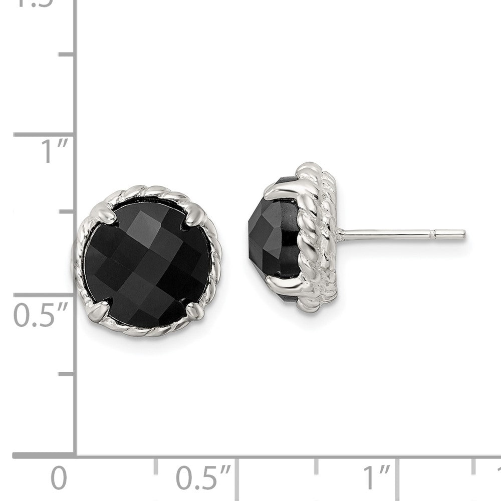 FJC Finejewelers 925 Sterling Silver Button Polished and Twisted Edge Round Onyx Post Earrings 11 x 12 mm