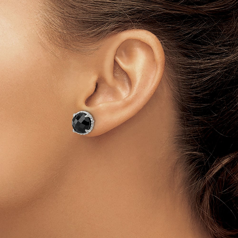 FJC Finejewelers 925 Sterling Silver Button Polished and Twisted Edge Round Onyx Post Earrings 11 x 12 mm