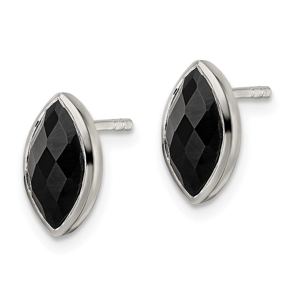 FJC Finejewelers 925 Sterling Silver Button Polished Marquise Onyx Post Earrings 11 x 6 mm