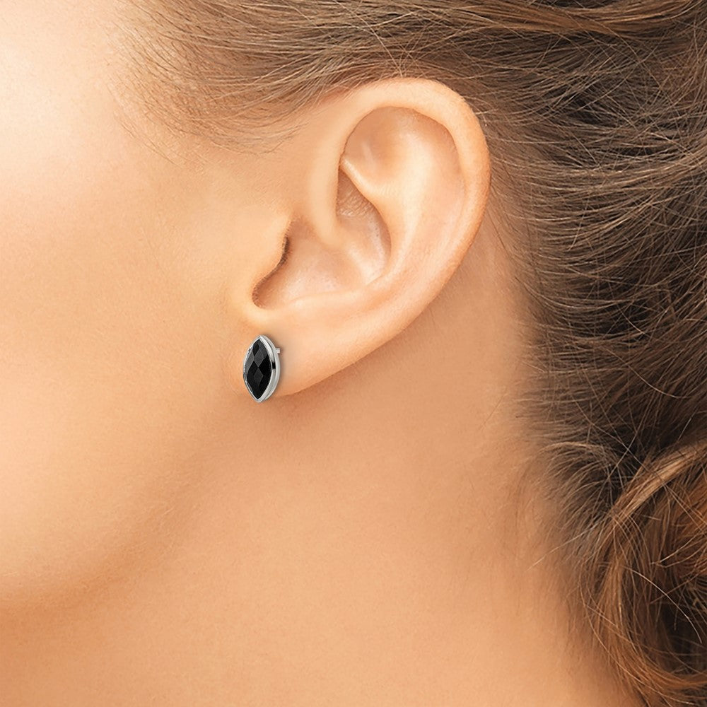 FJC Finejewelers 925 Sterling Silver Button Polished Marquise Onyx Post Earrings 11 x 6 mm