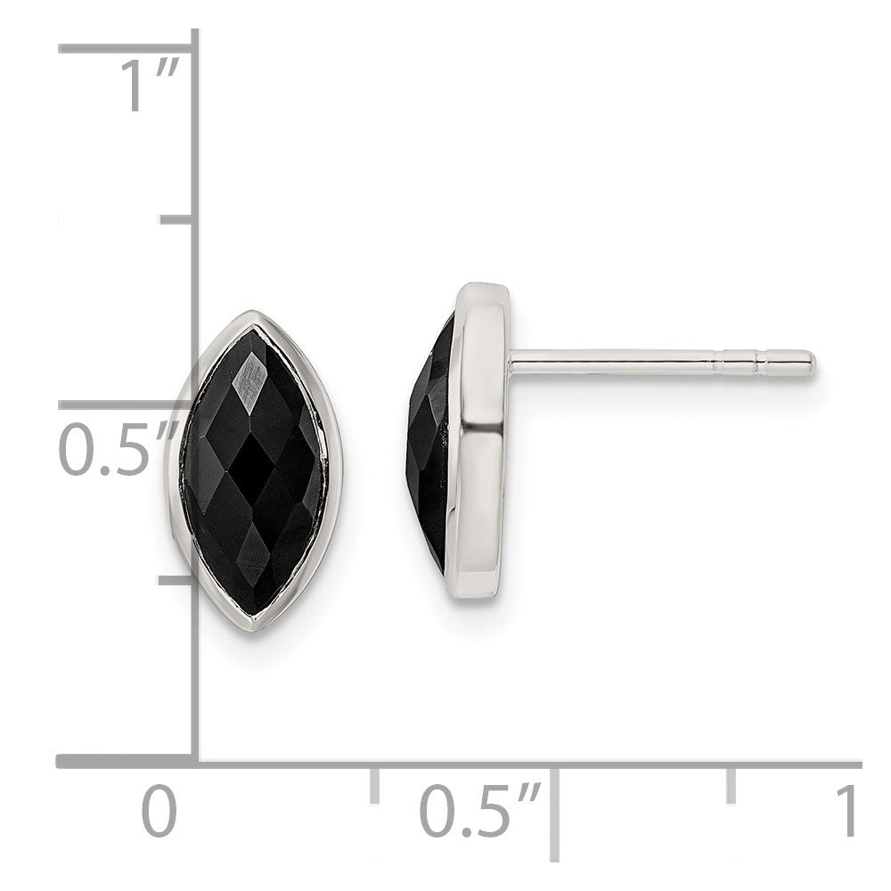 FJC Finejewelers 925 Sterling Silver Button Polished Marquise Onyx Post Earrings 11 x 6 mm