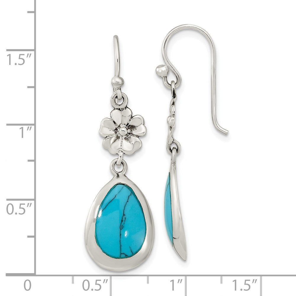 FJC Finejewelers 925 Sterling Silver Polished Recon. Turquoise Floral Teardrop Dangle Earrings 40 x 12 mm