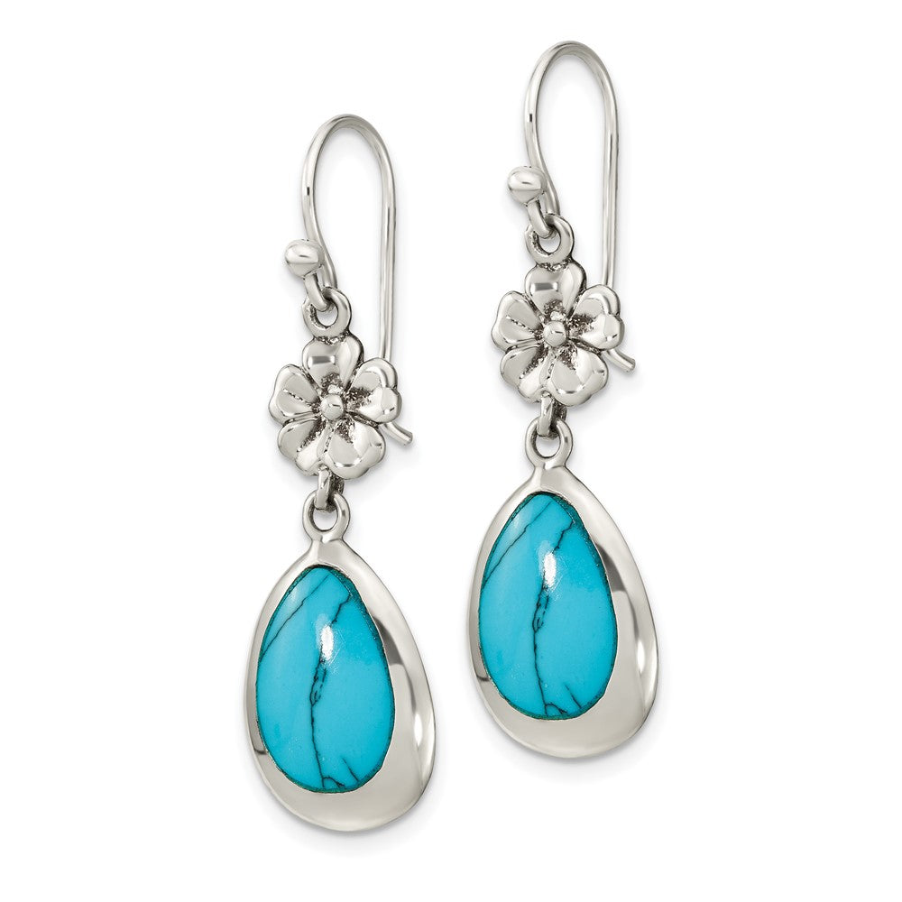 FJC Finejewelers 925 Sterling Silver Polished Recon. Turquoise Floral Teardrop Dangle Earrings 40 x 12 mm