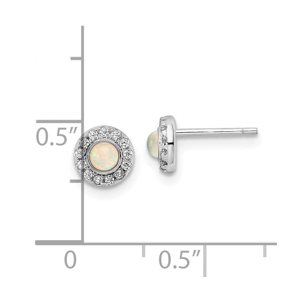 FJC Finejewelers 925 Sterling Silver Button Rhod-plated Created Opal and CZ Halo Post Earrings 6 x 6 mm