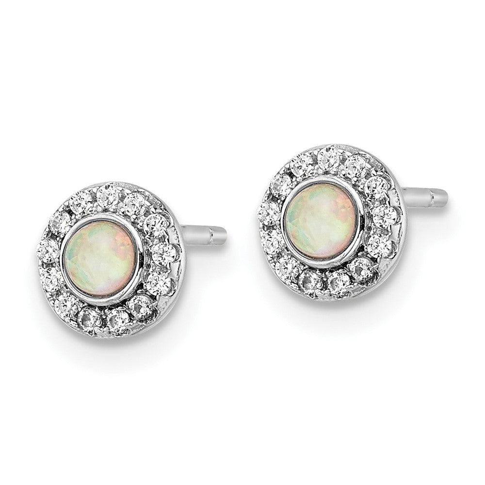 FJC Finejewelers 925 Sterling Silver Button Rhod-plated Created Opal and CZ Halo Post Earrings 6 x 6 mm