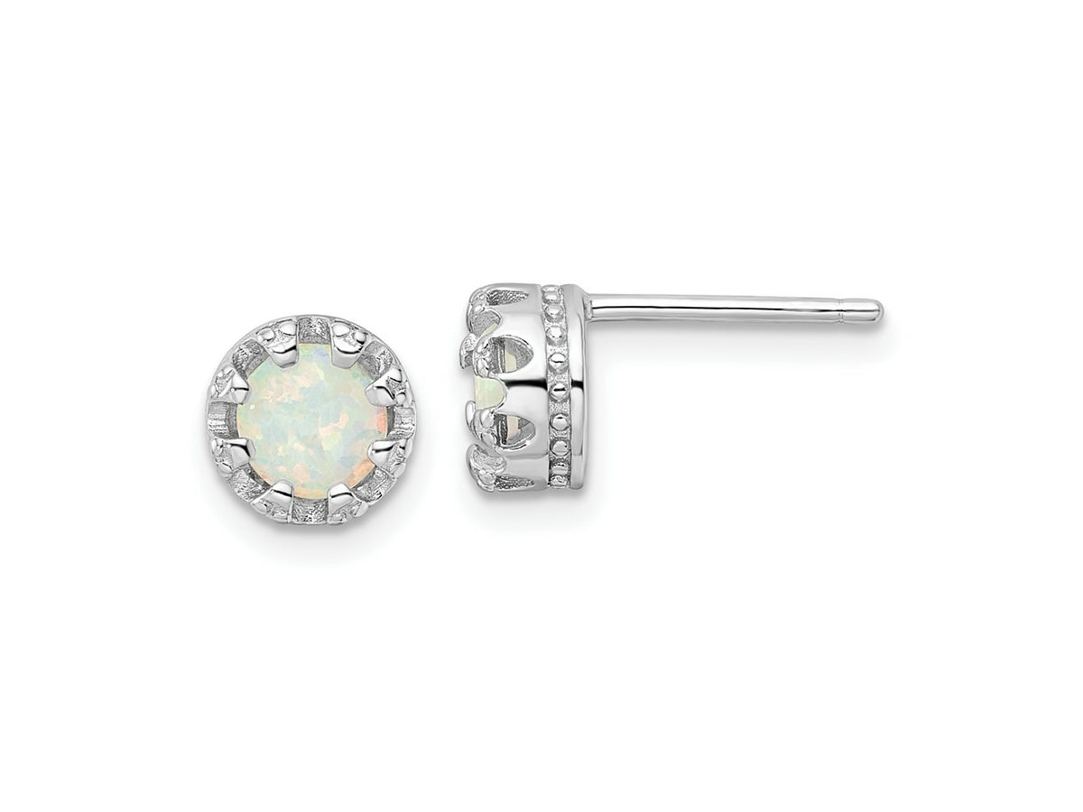 FJC Finejewelers 925 Sterling Silver Button Rhodium Plated Polished Created Opal Post Earrings 7 x 7 mm