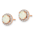 FJC Finejewelers 925 Sterling Silver Button Rose-tone Created Opal and CZ Halo Post Earrings 8 x 8 mm