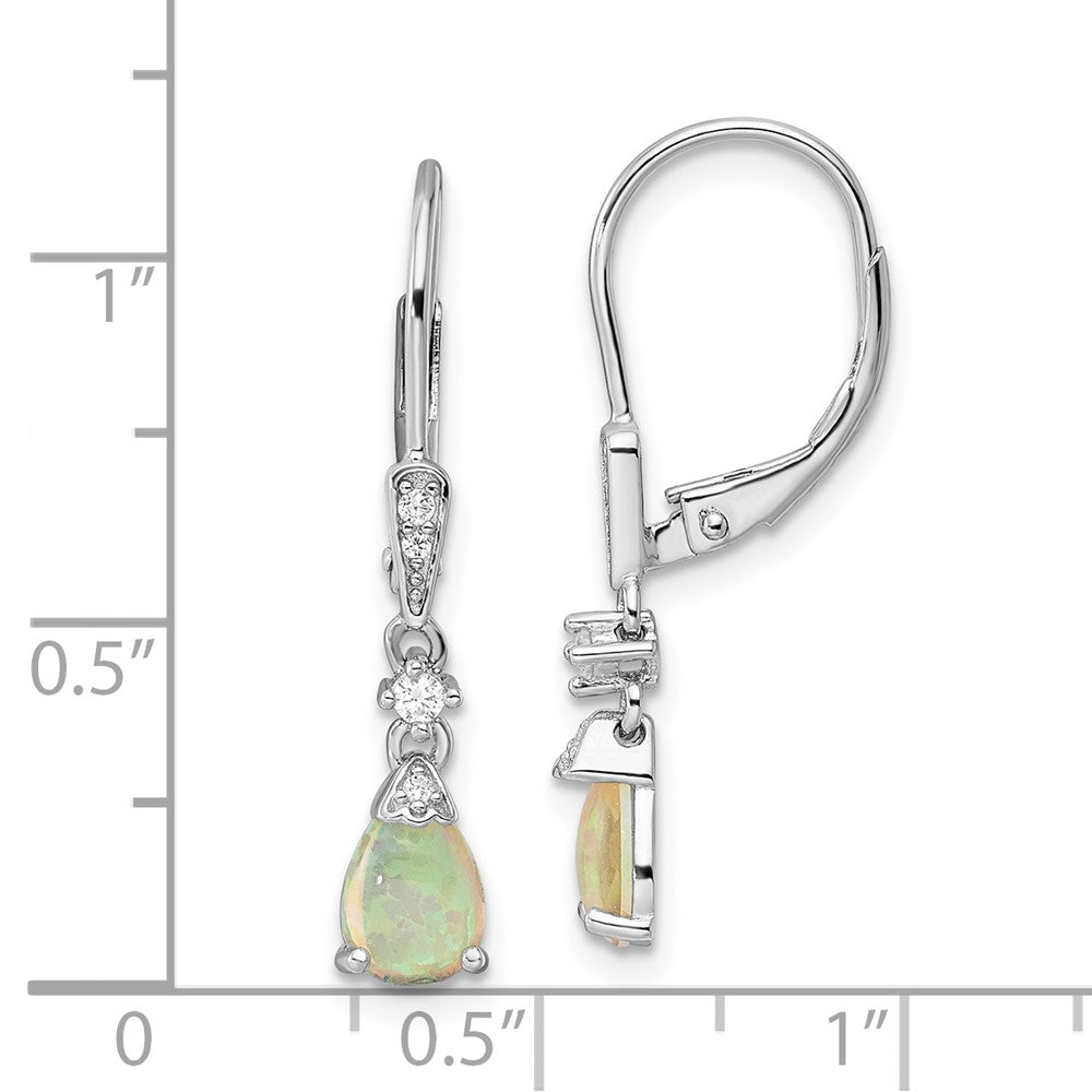 FJC Finejewelers 925 Sterling Silver Dangle  CZ and Created Opal Teardrop Leverback Earrings 29 x 5 mm
