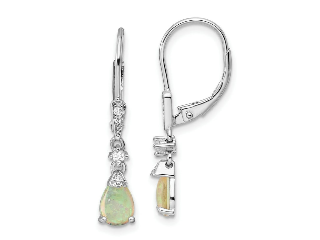 FJC Finejewelers 925 Sterling Silver Dangle  CZ and Created Opal Teardrop Leverback Earrings 29 x 5 mm
