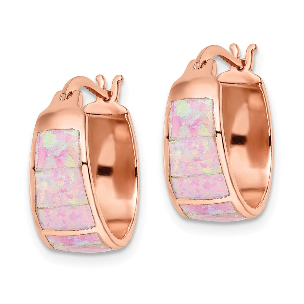 FJC Finejewelers 925 Sterling Silver Rose-tone Polished Pink Created Opal Inlay Hoop Earrings 17 x 16 mm
