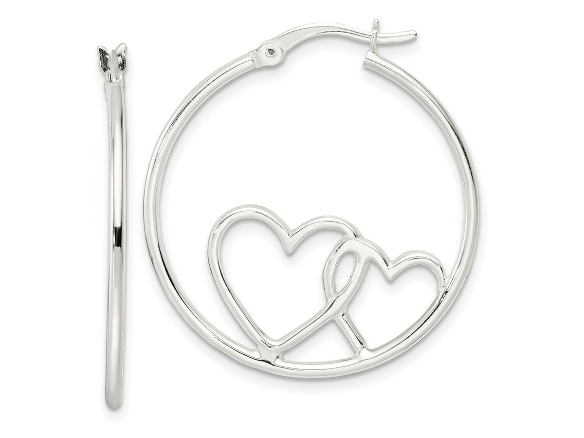 FJC Finejewelers 925 Sterling Silver Hearts Round 1.5x30mm Hoop Earrings 32 mm x 29 mm