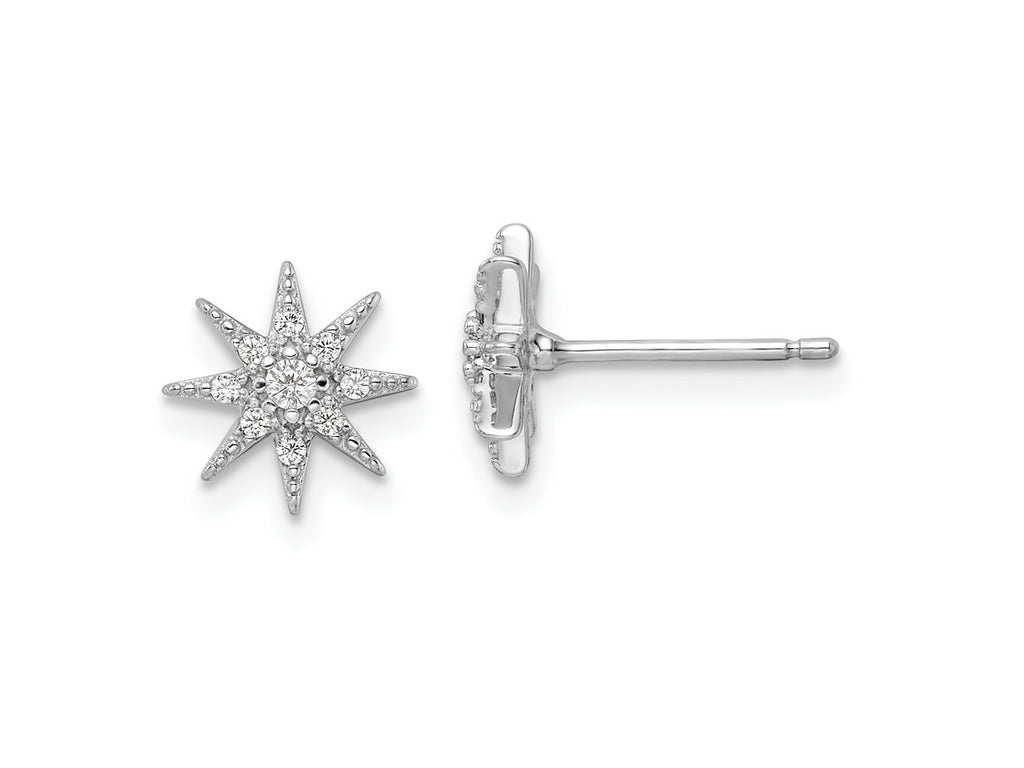 FJC Finejewelers 925 Sterling Silver Button Rhodium Plated Polished CZ Star Post Earrings 9 x 9 mm