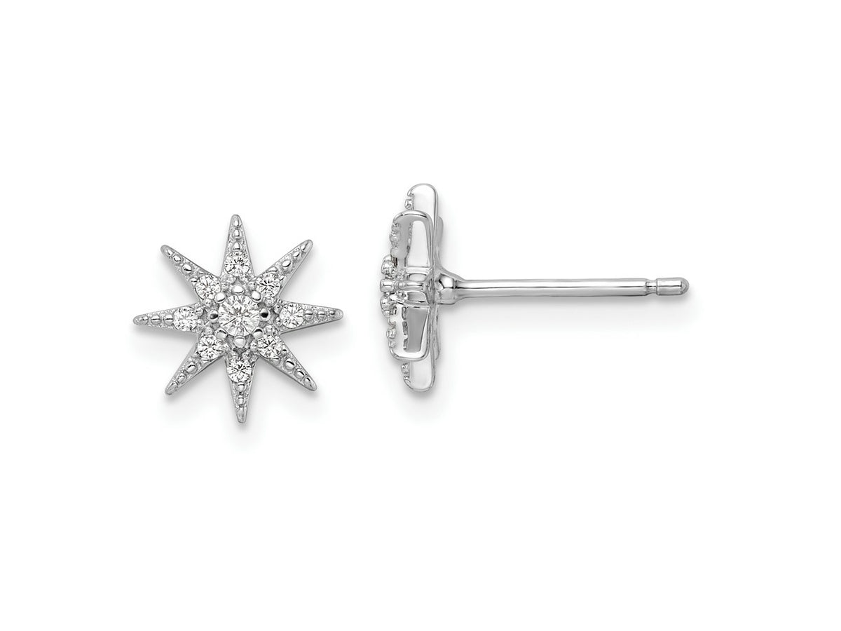 FJC Finejewelers 925 Sterling Silver Button Rhodium Plated Polished CZ Star Post Earrings 9 x 9 mm