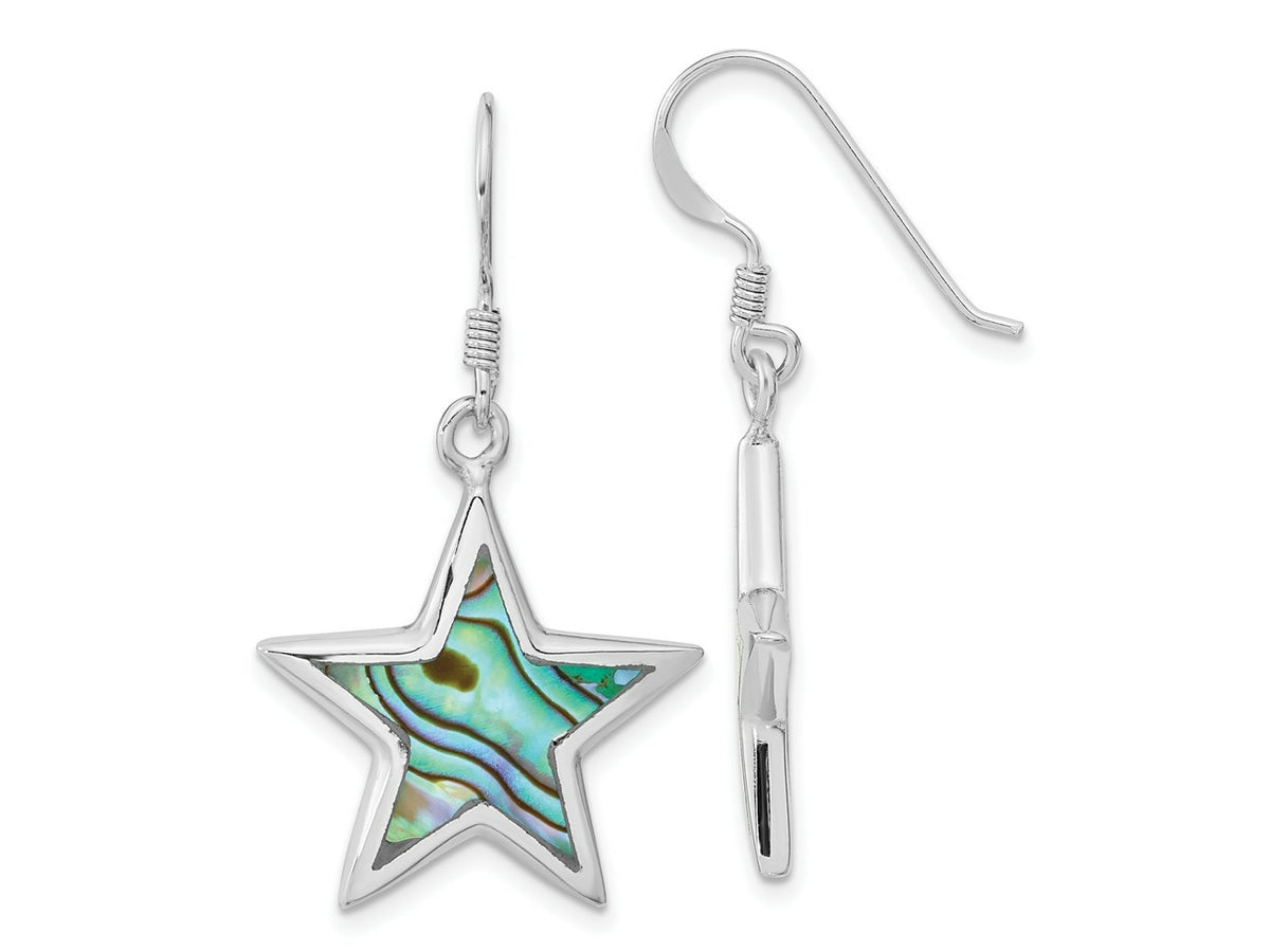 FJC Finejewelers 925 Sterling Silver Rhodium Plated Polished Abalone Star Dangle Earrings 36 x 19 mm