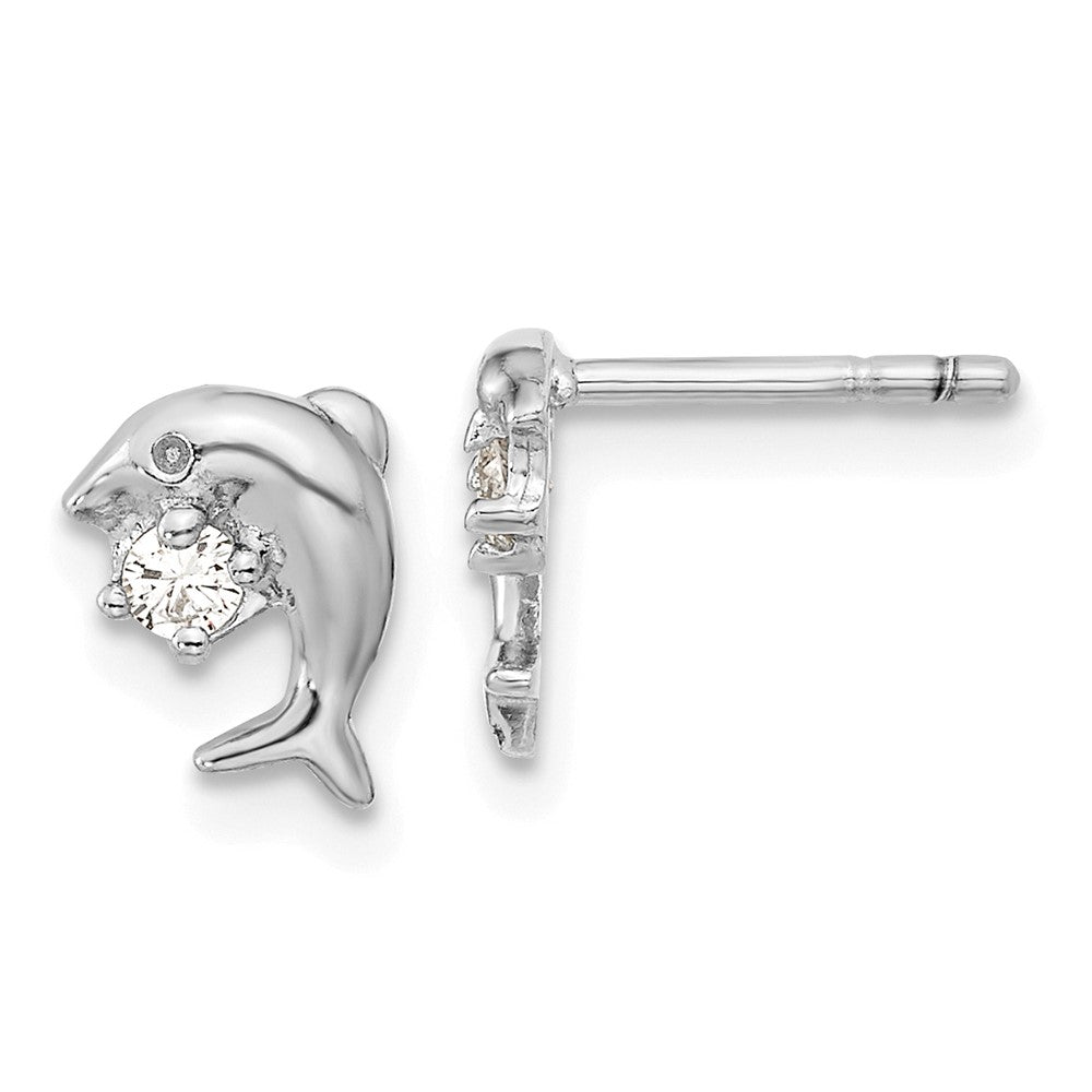 FJC Finejewelers 925 Sterling Silver Button Rhodium Plated CZ Dolphin Post Earrings 7 x 6 mm
