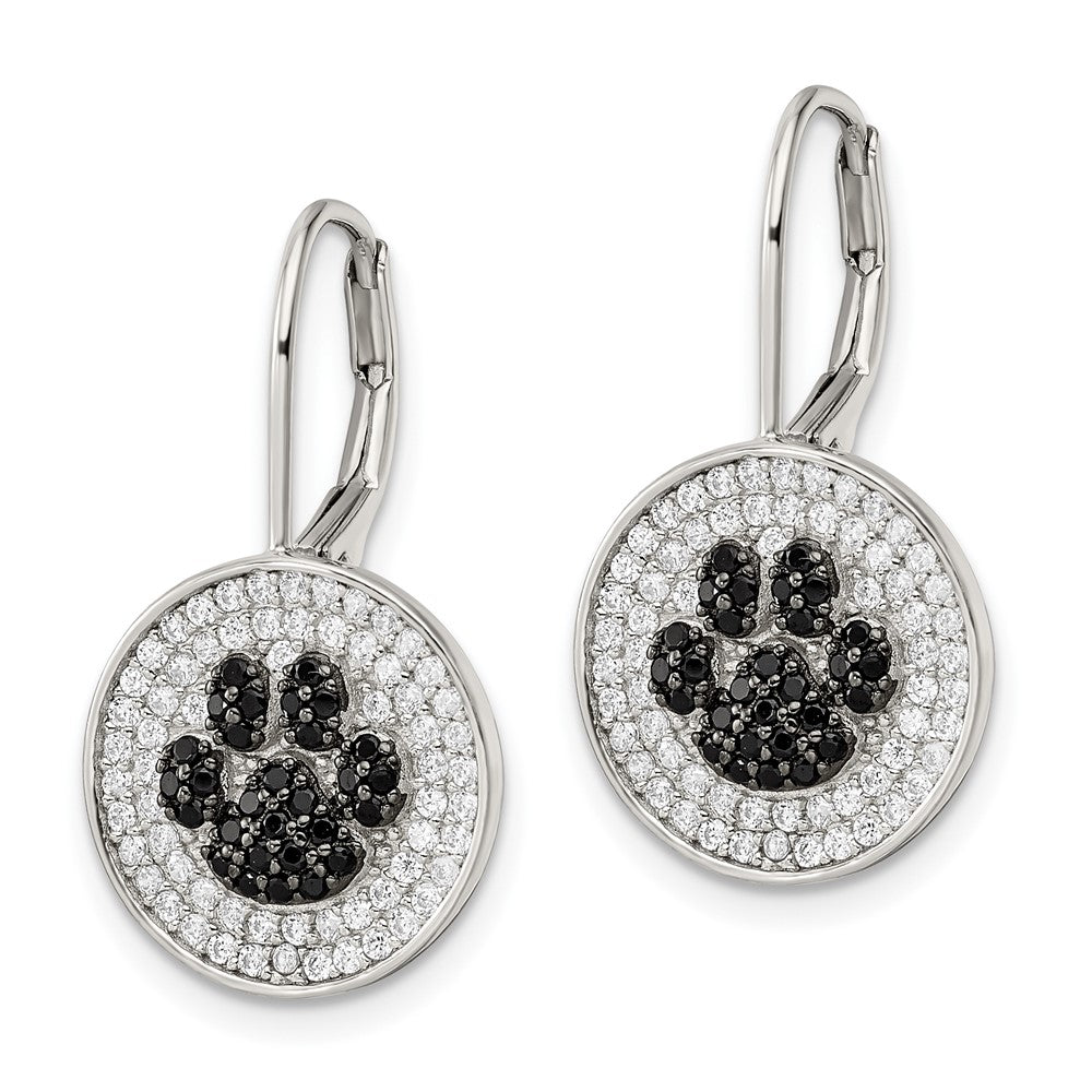 FJC Finejewelers 925 Sterling Silver Dangle  Polished CZ Paw Print Leverback Earrings 24 x 13 mm
