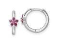 FJC Finejewelers 925 Sterling Silver Hoop Rhodium Plated Polished Dark Pink CZ Earrings 12 x 13 mm