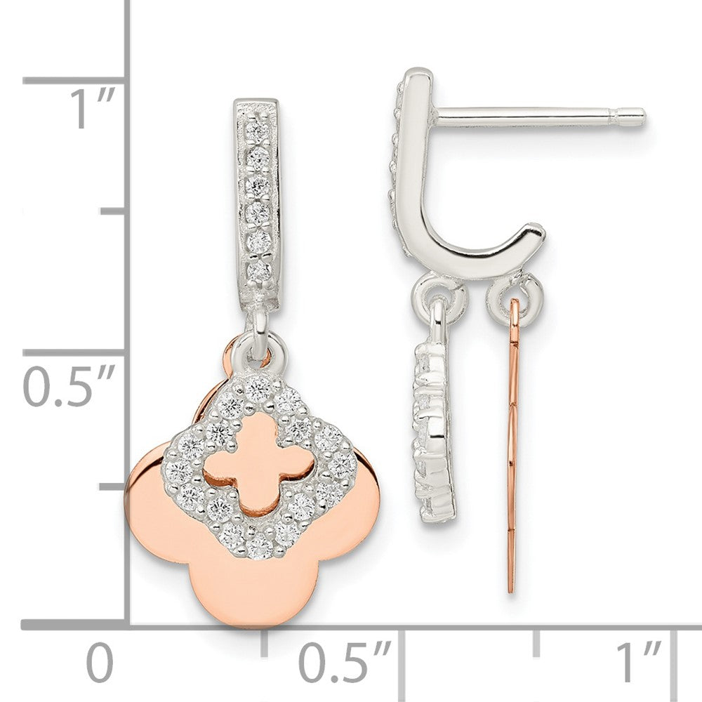 FJC Finejewelers 925 Sterling Silver Rose-tone Quatrefoil CZ Dangle Post Earrings 24 x 11 mm