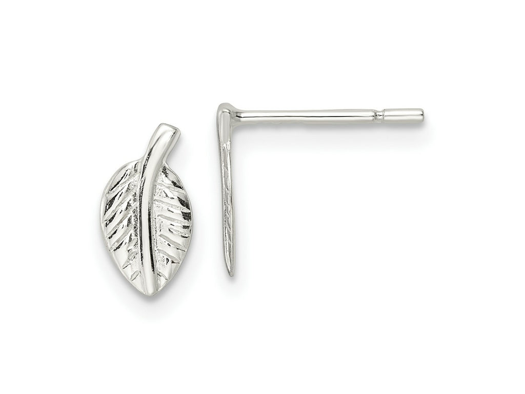 FJC Finejewelers 925 Sterling Silver Button Polished Tiny Leaf Post Earrings 9 x 4 mm
