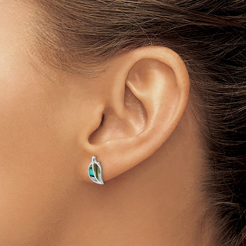 FJC Finejewelers 925 Sterling Silver Button Rhodium Plated Abalone Leaf Post Earrings 11 x 5 mm