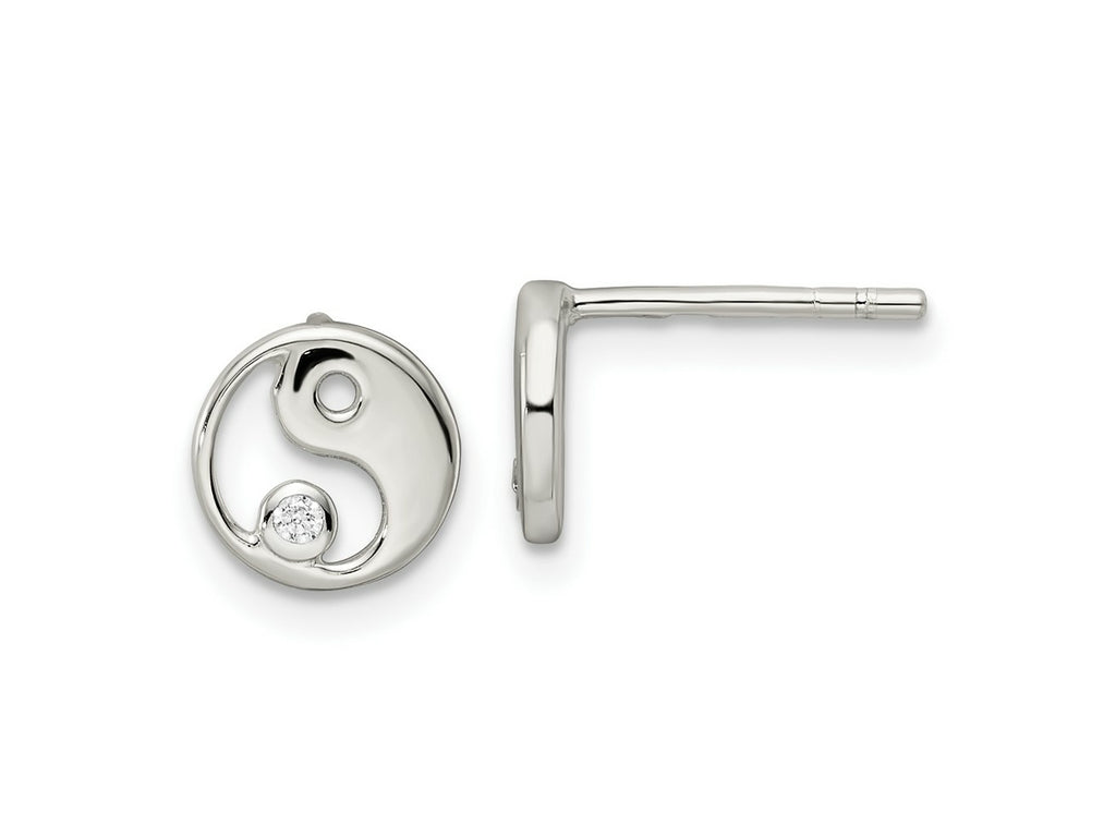 FJC Finejewelers 925 Sterling Silver Button Polished CZ Yin Yang Post Earrings 7 x 7 mm