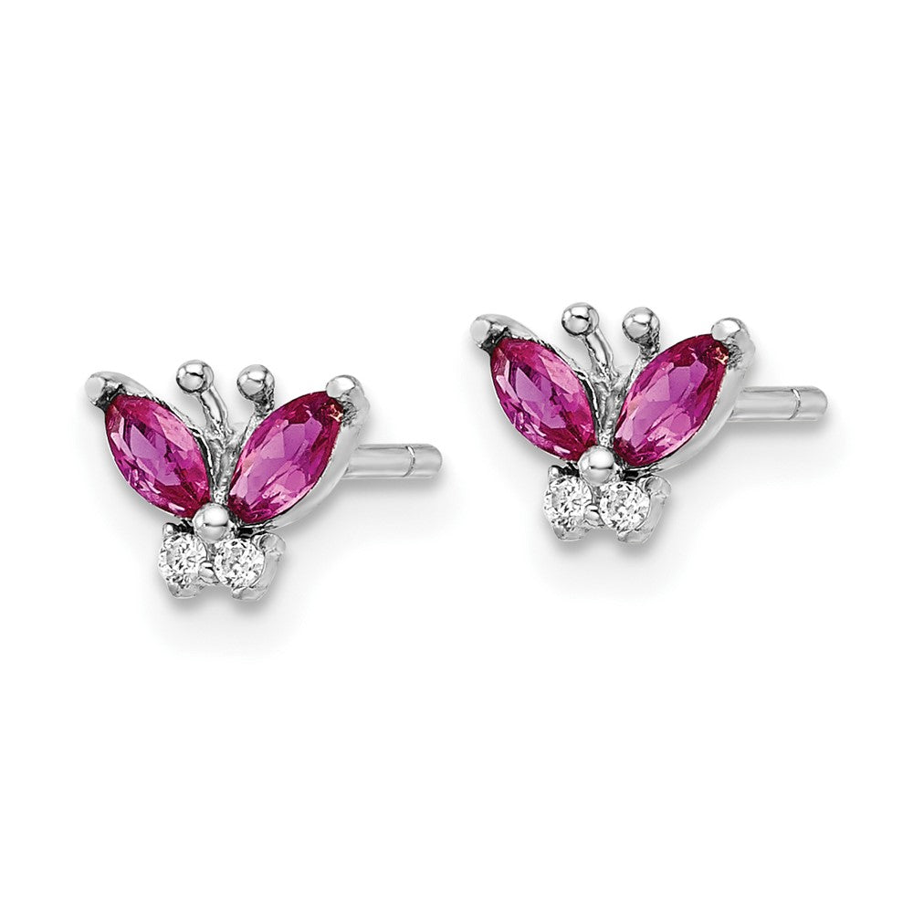 FJC Finejewelers 925 Sterling Silver Button  Red and White CZ Butterfly Post Earrings 5 x 7 mm