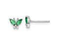FJC Finejewelers 925 Sterling Silver Button  Green and White CZ Butterfly Post Earrings 5 x 7 mm
