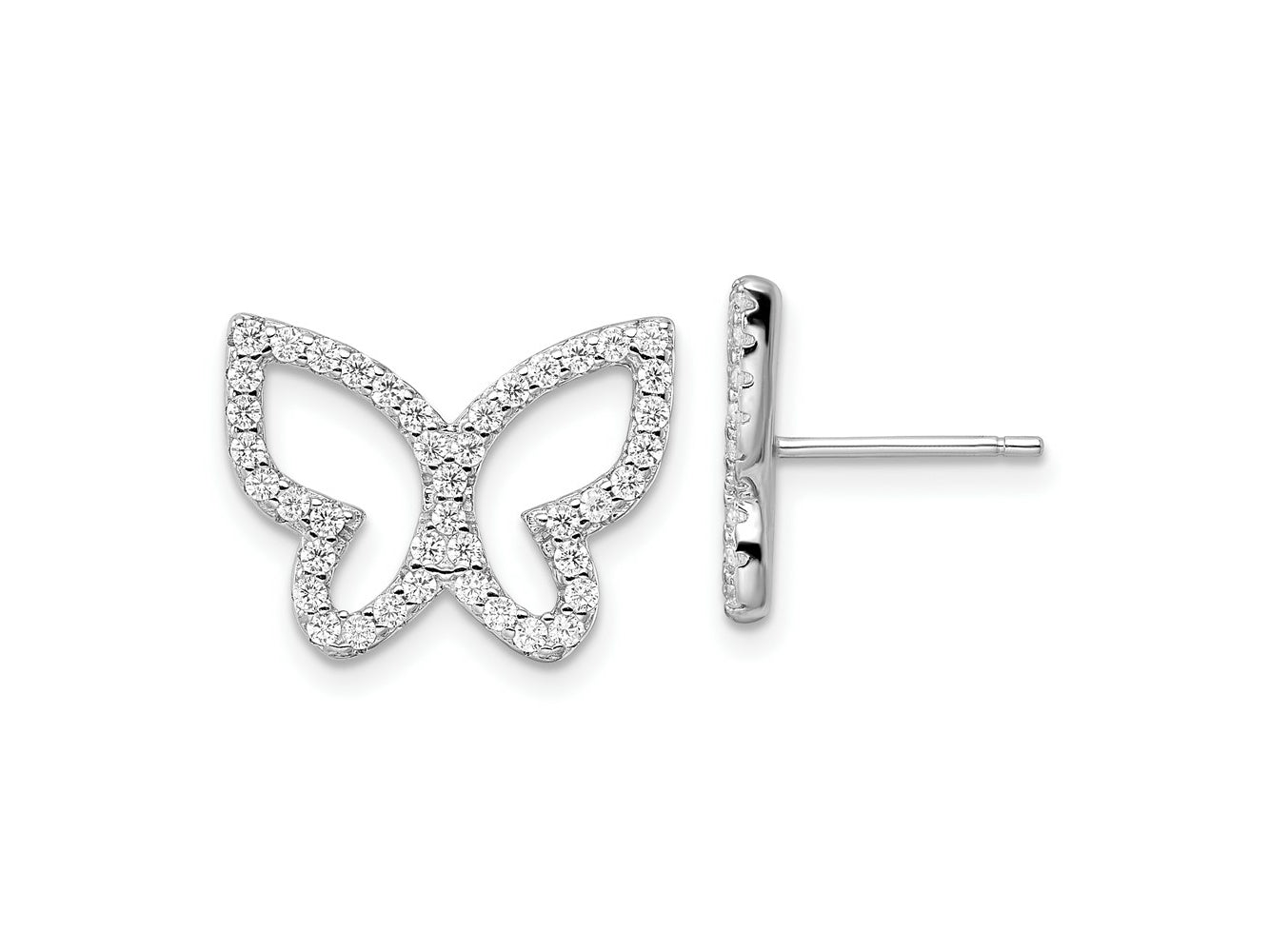 FJC Finejewelers 925 Sterling Silver Button  Polished CZ Open Butterfly Post Earrings 13 x 17 mm