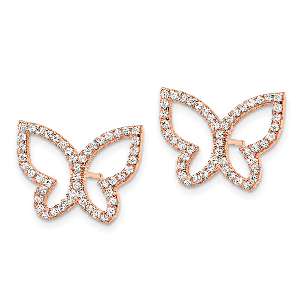 FJC Finejewelers 925 Sterling Silver Button Rose-tone CZ Open Butterfly Post Earrings 13 x 16 mm
