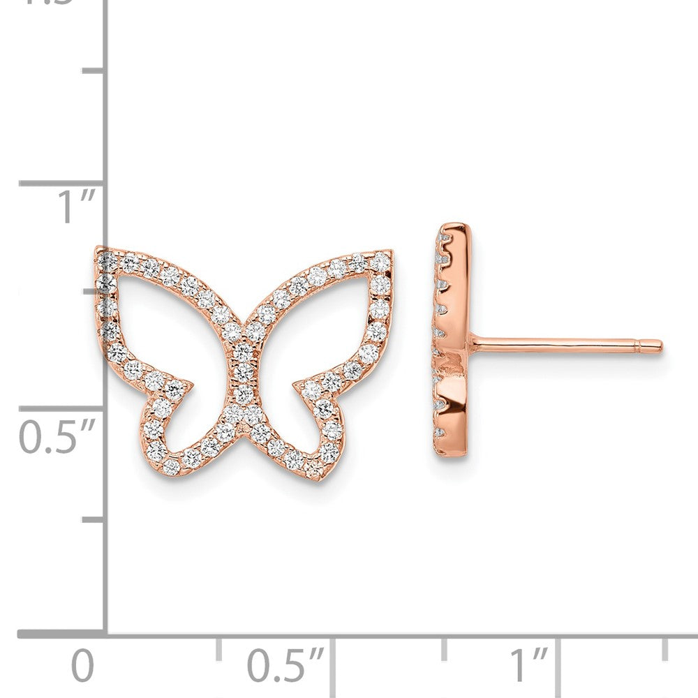 FJC Finejewelers 925 Sterling Silver Button Rose-tone CZ Open Butterfly Post Earrings 13 x 16 mm