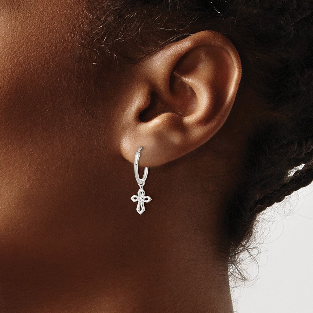 FJC Finejewelers 925 Sterling Silver Polished CZ Passion Cross Dangle Endless Hoop Earrings 22 x 12 mm