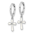 FJC Finejewelers 925 Sterling Silver  CZ White Enamel Cross Dangle Hoop Earrings 124 x 11 mm
