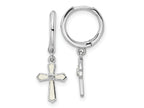 FJC Finejewelers 925 Sterling Silver  CZ White Enamel Cross Dangle Hoop Earrings 124 x 11 mm