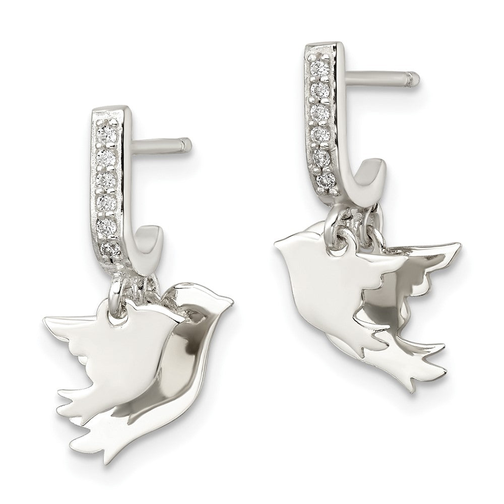 FJC Finejewelers 925 Sterling Silver Dangle Polished CZ Two Doves J-Hoop Post Earrings 20 x 12 mm