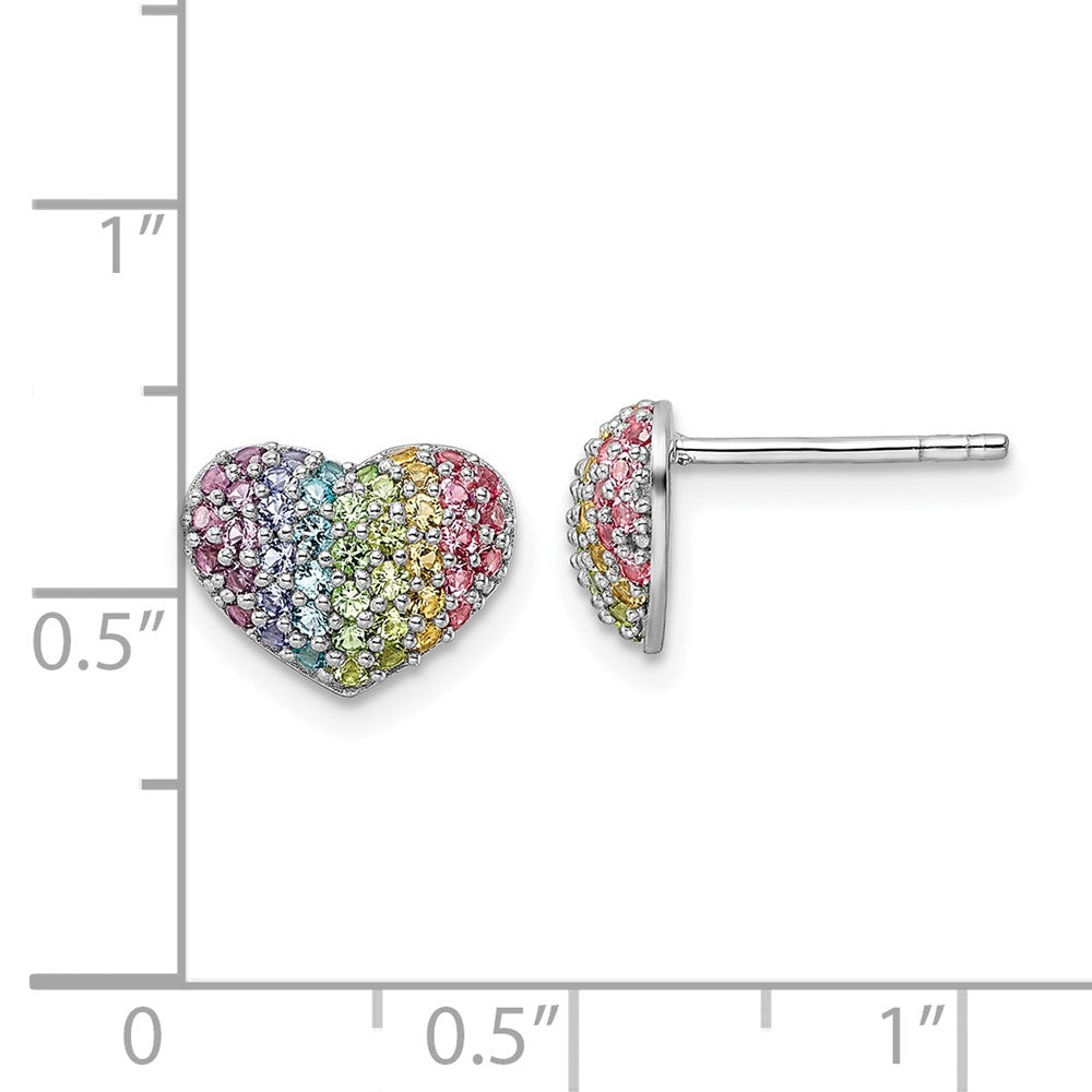 FJC Finejewelers 925 Sterling Silver Button Rhodium Plated Rainbow Crystal Heart Post Earrings 8 x 11 mm