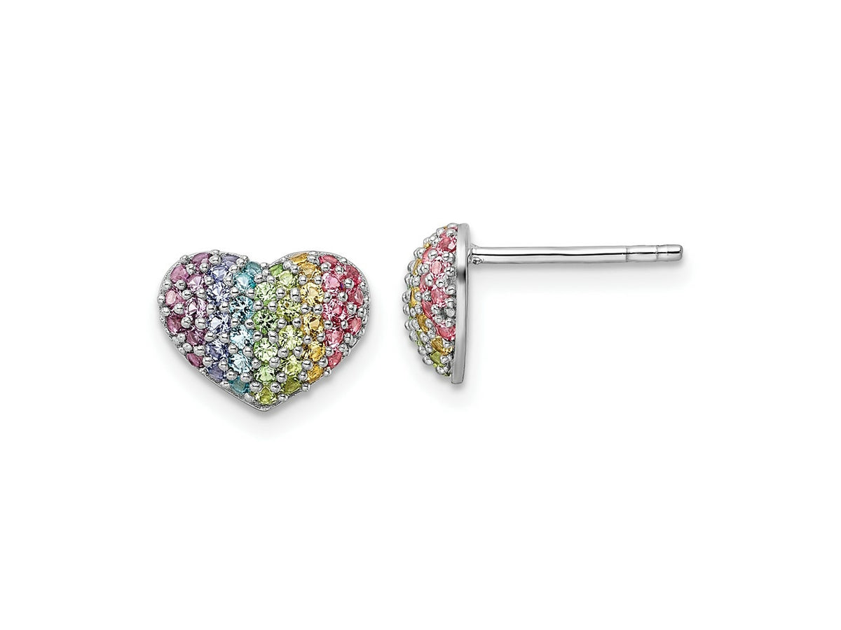 FJC Finejewelers 925 Sterling Silver Button Rhodium Plated Rainbow Crystal Heart Post Earrings 8 x 11 mm