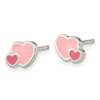 FJC Finejewelers 925 Sterling Silver Button  Pink Enamel Double Heart Post Earrings 6 x 9 mm