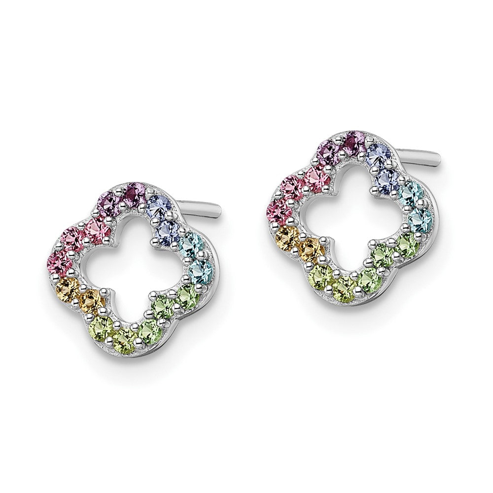 FJC Finejewelers 925 Sterling Silver Button Rhodium Plated Rainbow Crystal Clover Post Earrings 8 x 8 mm