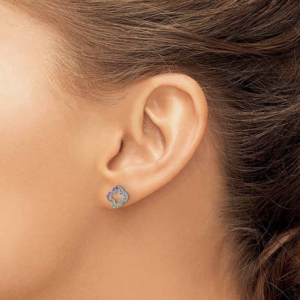 FJC Finejewelers 925 Sterling Silver Button Rhodium Plated Rainbow Crystal Clover Post Earrings 8 x 8 mm