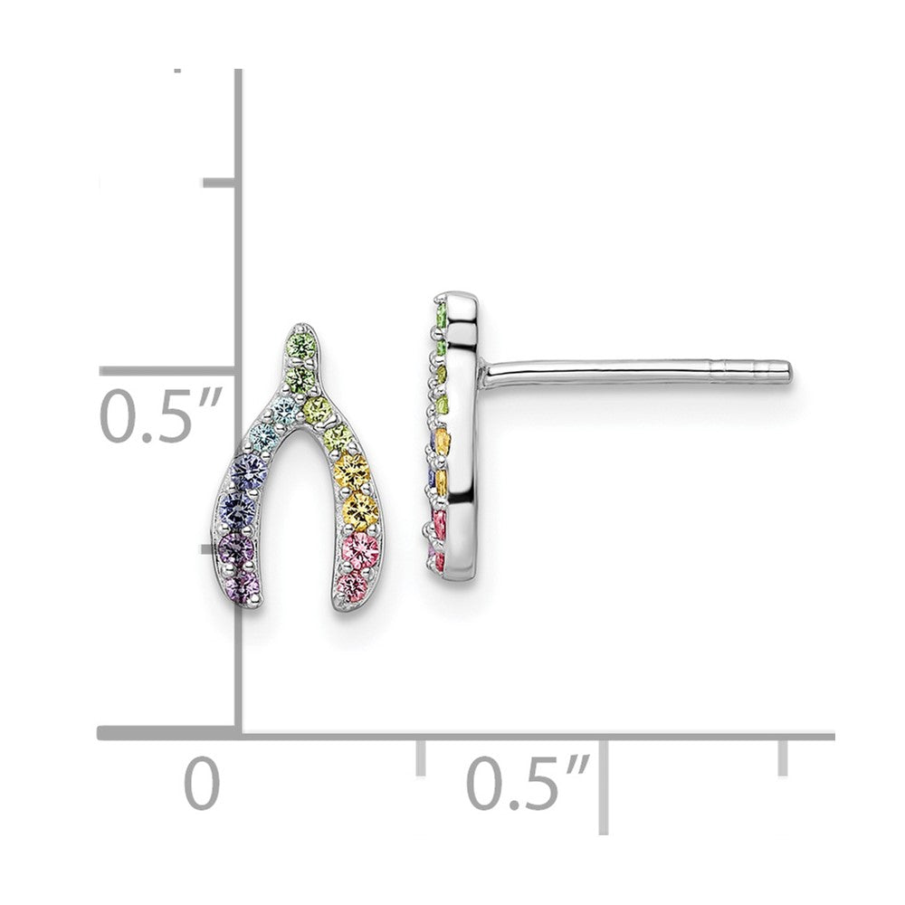FJC Finejewelers 925 Sterling Silver Button  Rainbow Crystal Wishbone Post Earrings 10 x 6 mm