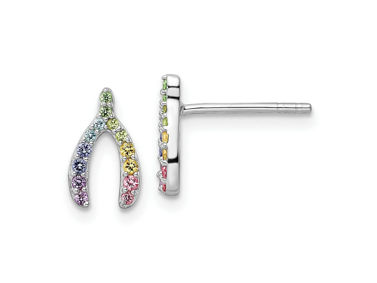 FJC Finejewelers 925 Sterling Silver Button  Rainbow Crystal Wishbone Post Earrings 10 x 6 mm