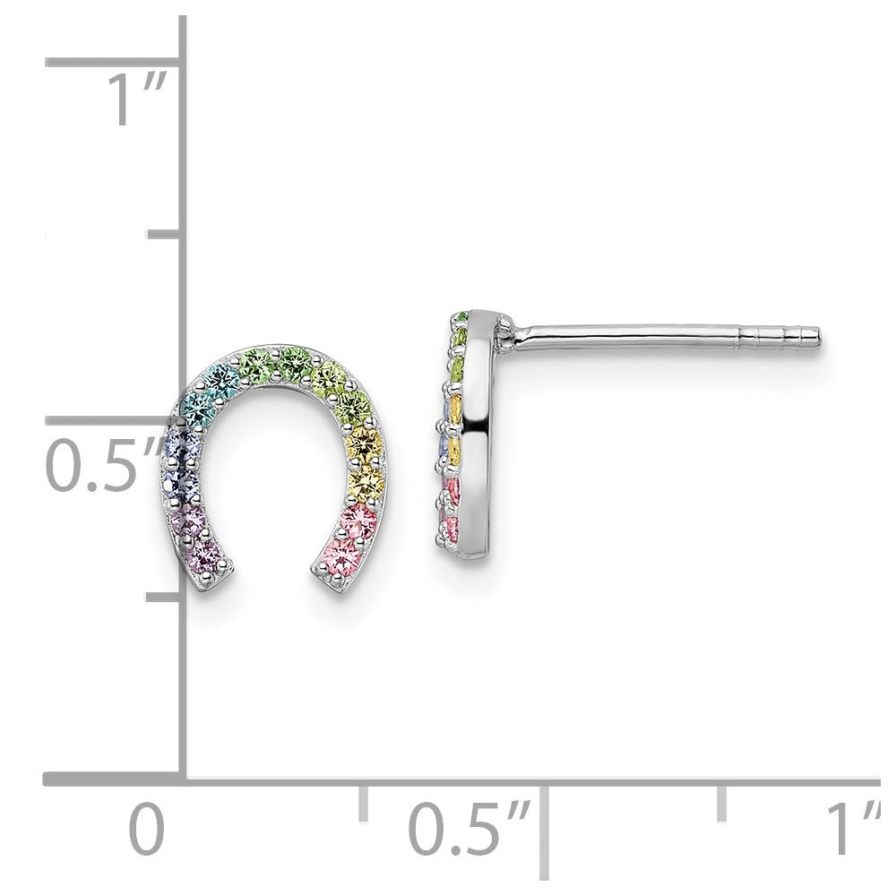 FJC Finejewelers 925 Sterling Silver Button  Rainbow Crystal Horseshoe Post Earrings 8 x 8 mm