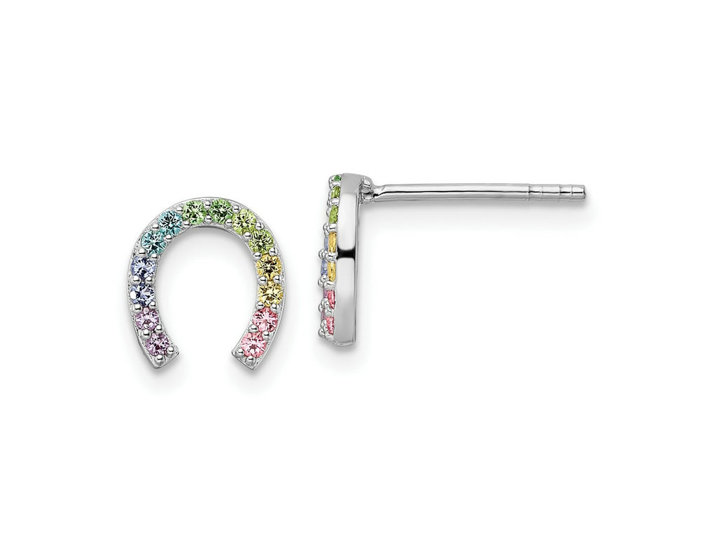 FJC Finejewelers 925 Sterling Silver Button  Rainbow Crystal Horseshoe Post Earrings 8 x 8 mm