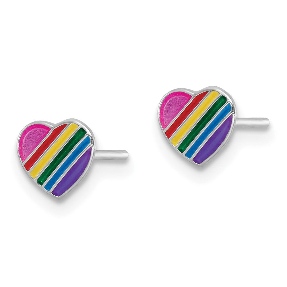 FJC Finejewelers 925 Sterling Silver Button Rhodium Platedd Rainbow Enamel Heart Post Earrings 6 x 6 mm