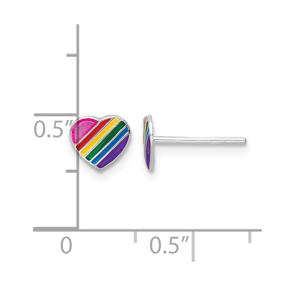 FJC Finejewelers 925 Sterling Silver Button Rhodium Platedd Rainbow Enamel Heart Post Earrings 6 x 6 mm