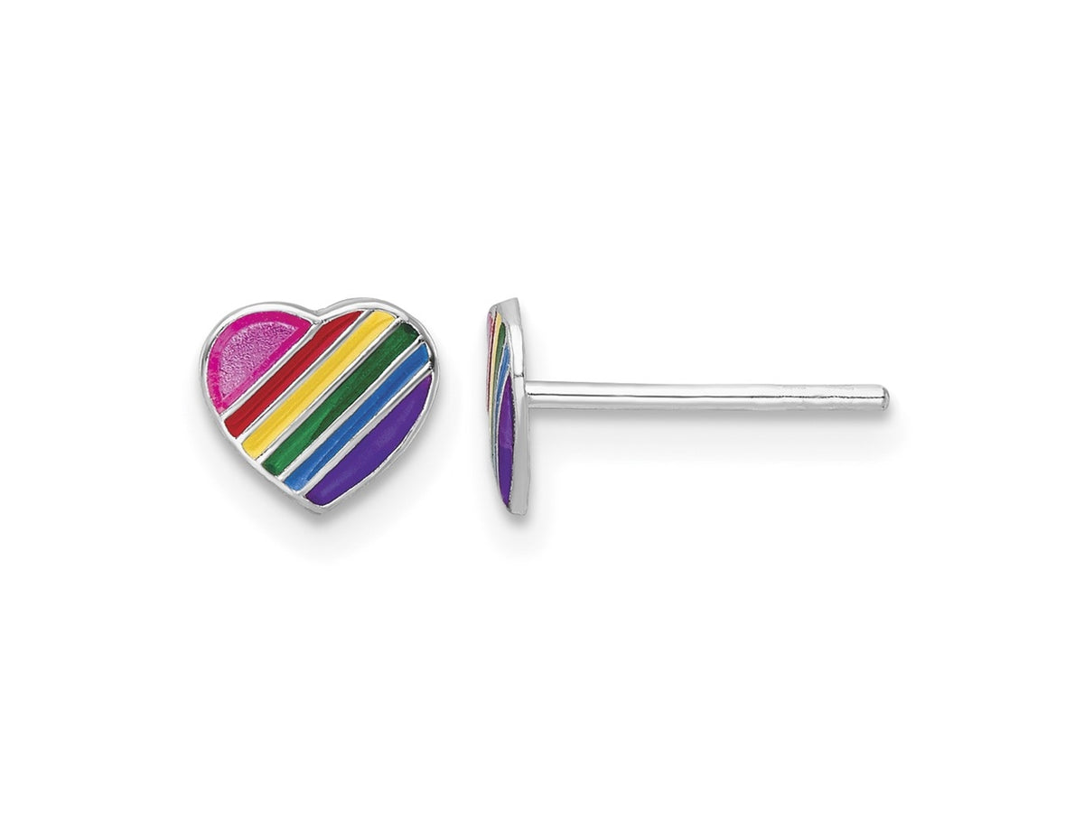 FJC Finejewelers 925 Sterling Silver Button Rhodium Platedd Rainbow Enamel Heart Post Earrings 6 x 6 mm