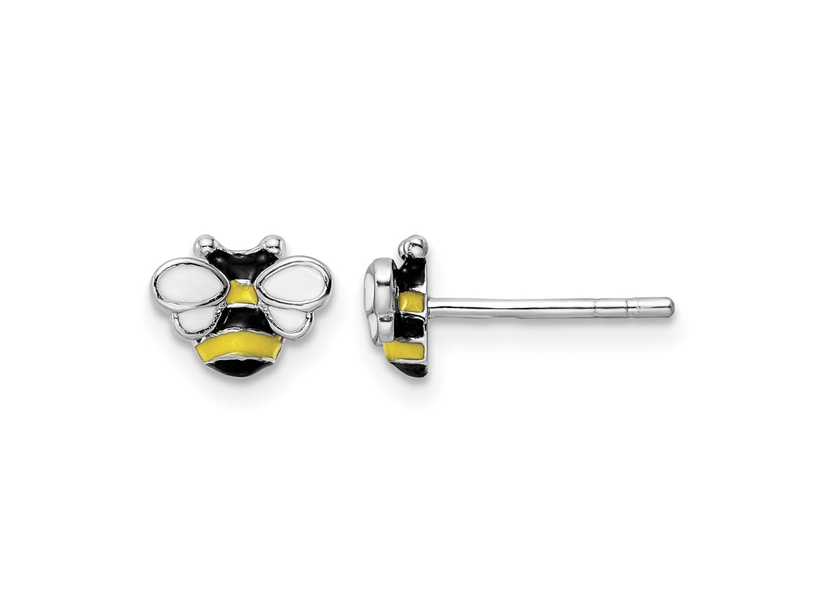 FJC Finejewelers 925 Sterling Silver Button d Enameled Bumblebee Petite Post Earrings 6 x 8 mm