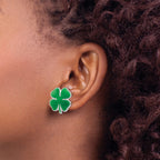 FJC Finejewelers 925 Sterling Silver Button Rhodium Platedd Enamel 4 Leaf Clover Post Earrings 9 x 8 mm
